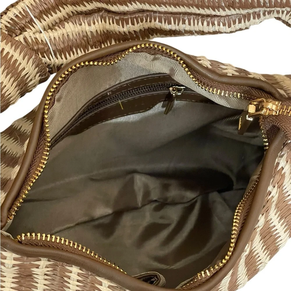 Anthropologie Melie Bianco The Brigitte Satchel‎ Raffia Edition in Tan / Cream